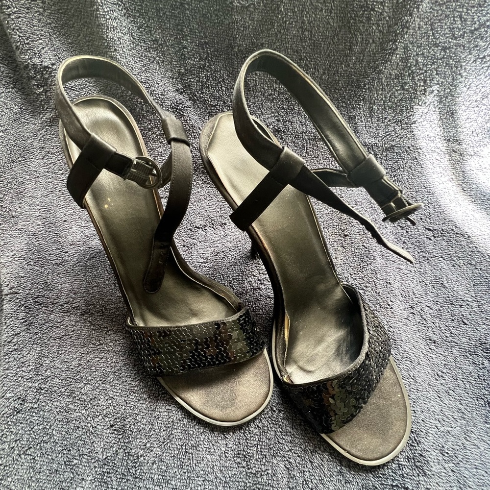 XOXO Black Sequence Strappy Heels - Size 8 1/2